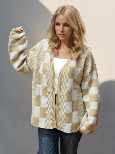 Double Take: Checkered Cardigan - Open Front