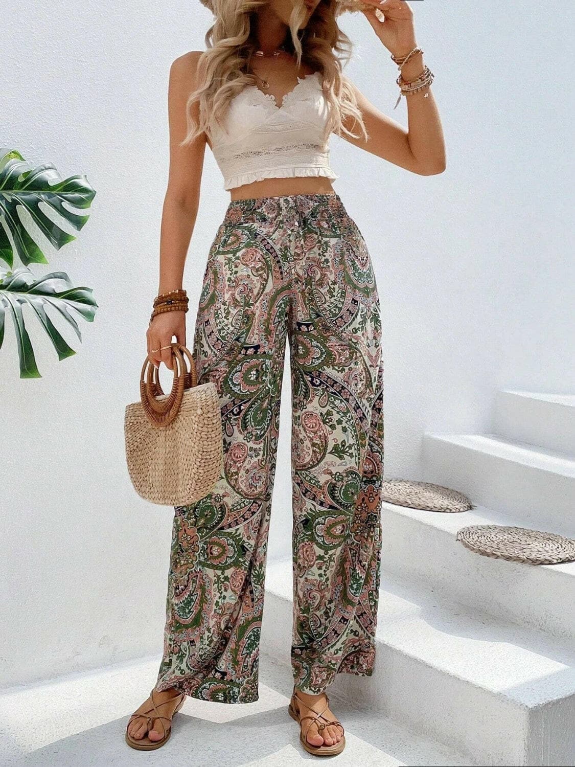 Printed Wide Leg Pants.