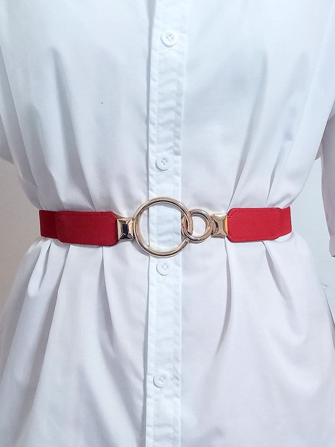 Double Ring Buckle Elastic PU Belt.