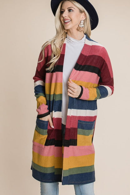 Chic Color Block Striped Open Front Cardigan