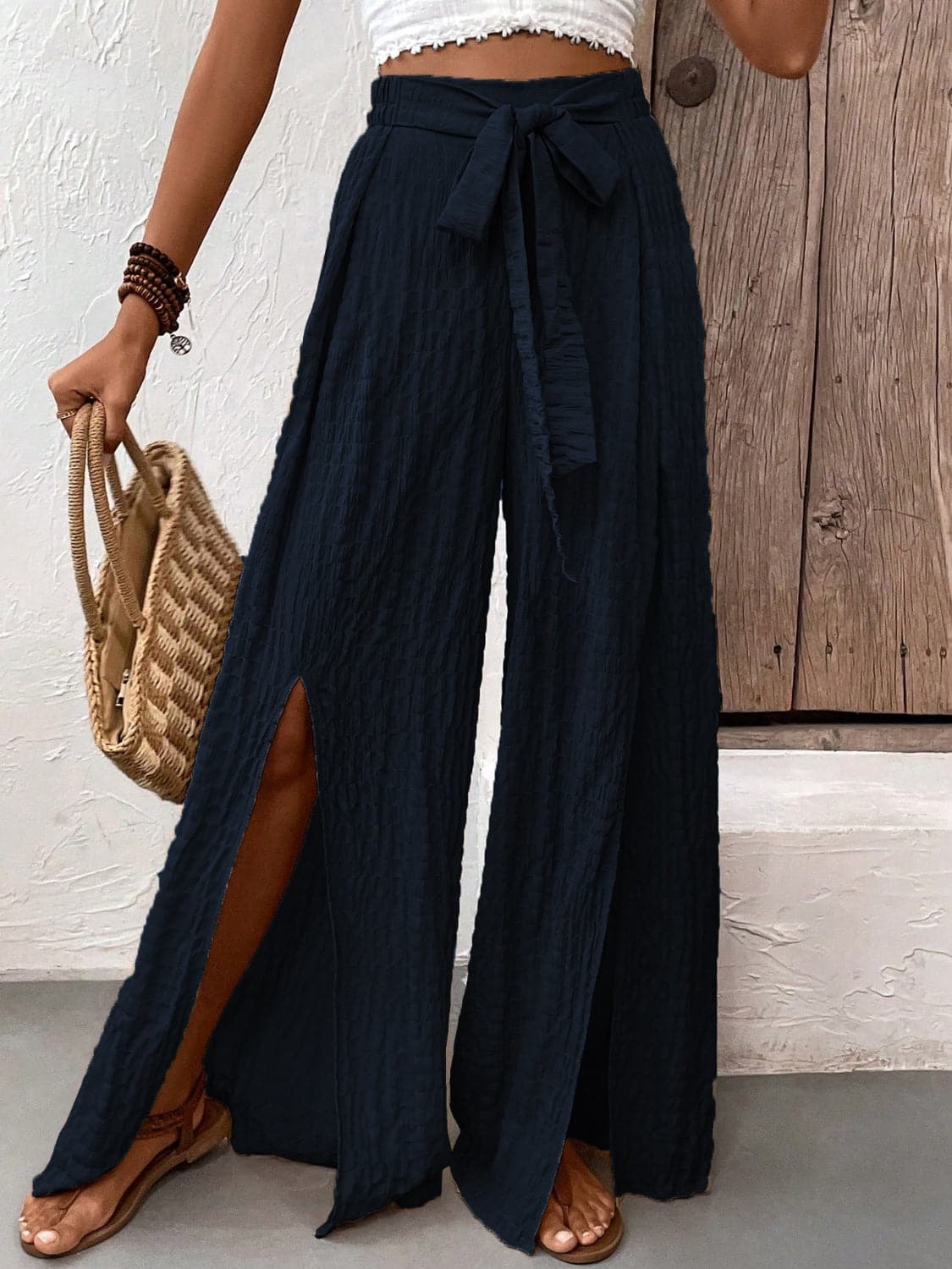 Slit Detail Honey Wide Leg Trousers