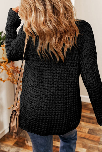 Openwork Round Neck Long Sleeve Sweater.