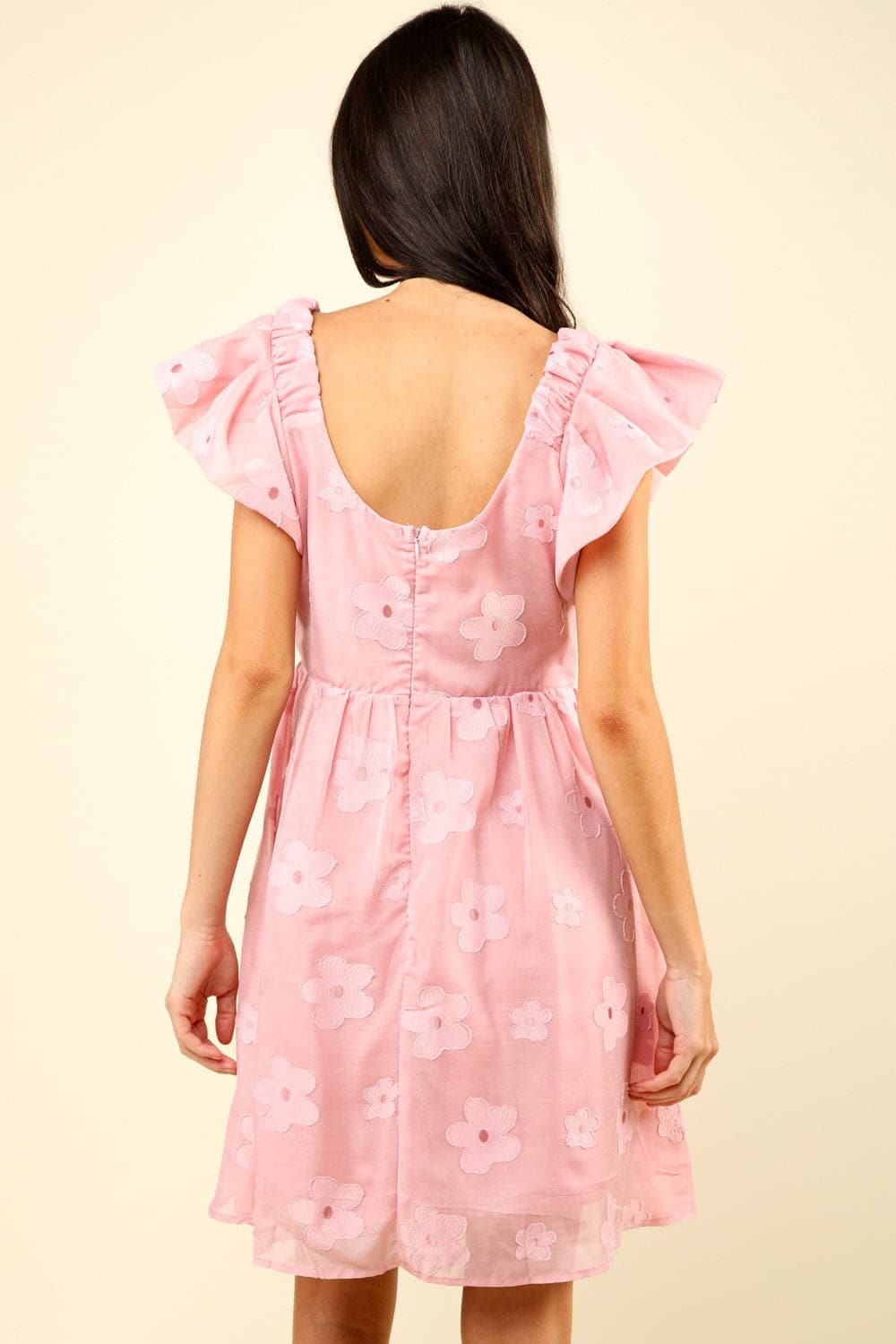 VERY J Flower Embroidered Organza Mini Dress.