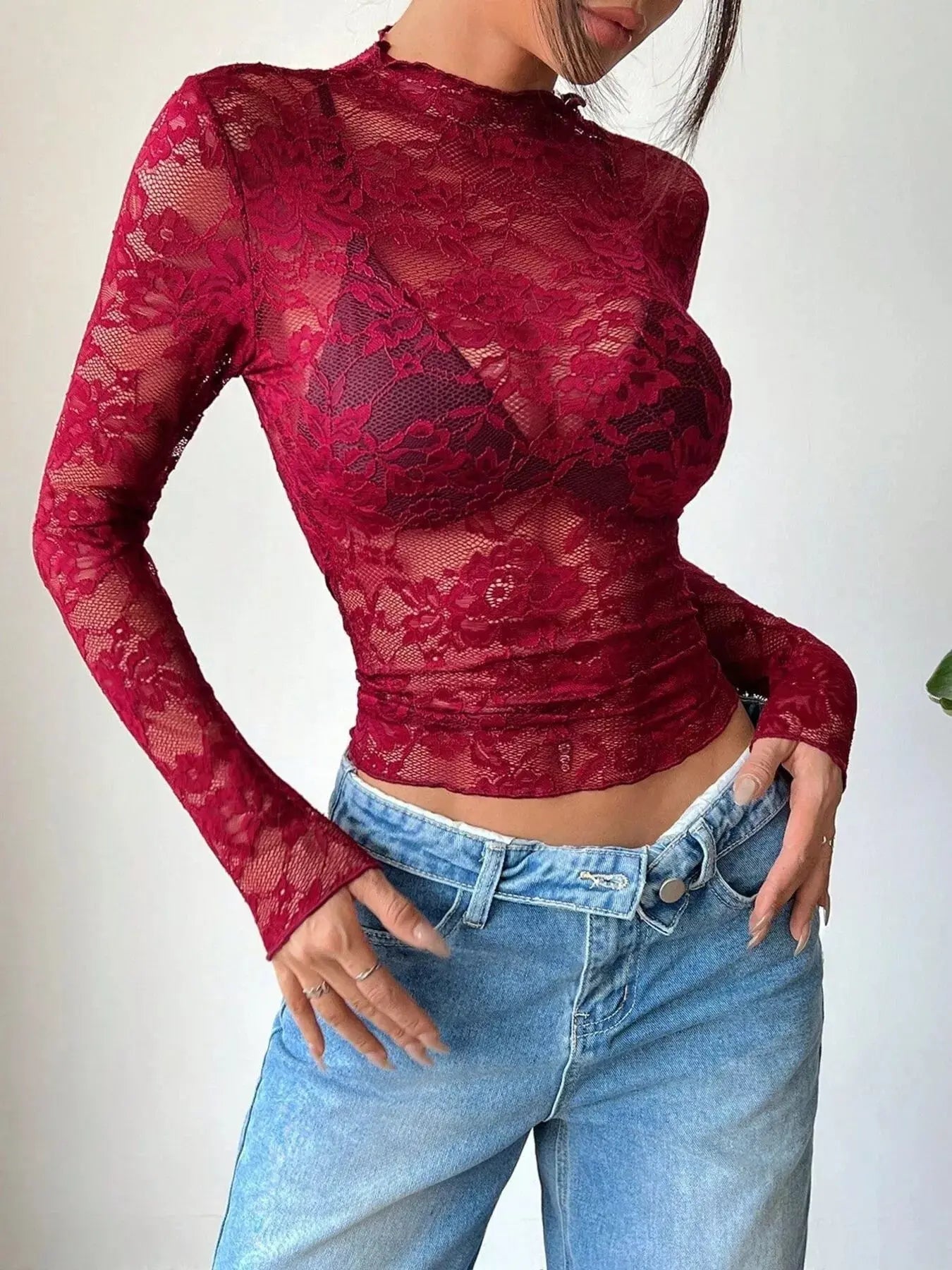 Elegant Floral Lace Long Sleeve Top Simply Love
