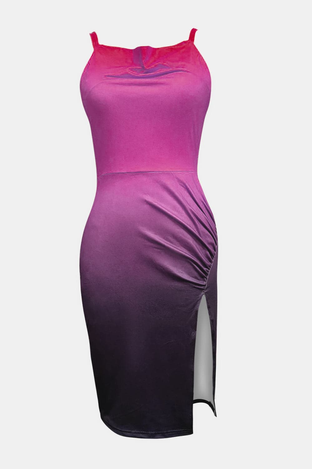 Slit Ruched Gradient Cami Dress.