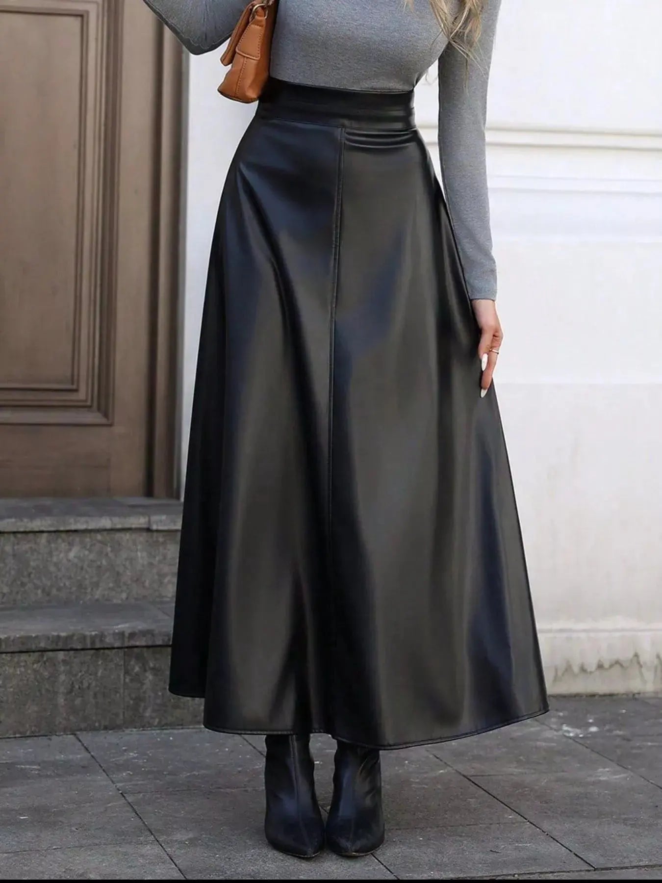 Leather A-Line Midi Skirt Simply Love