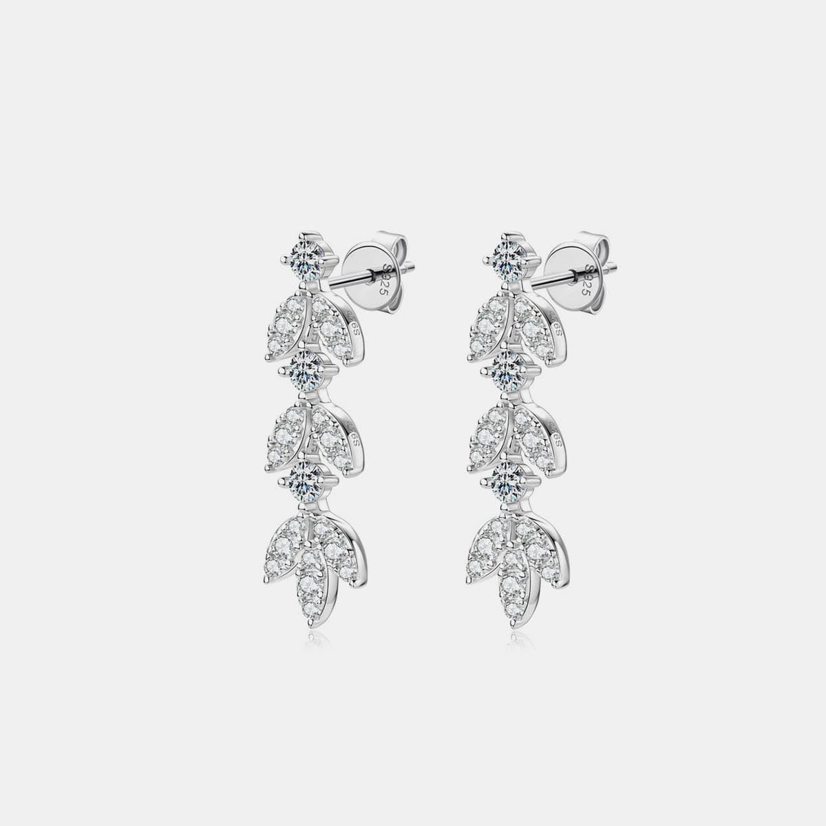 925 Sterling Silver Moissanite Leaf Earrings.