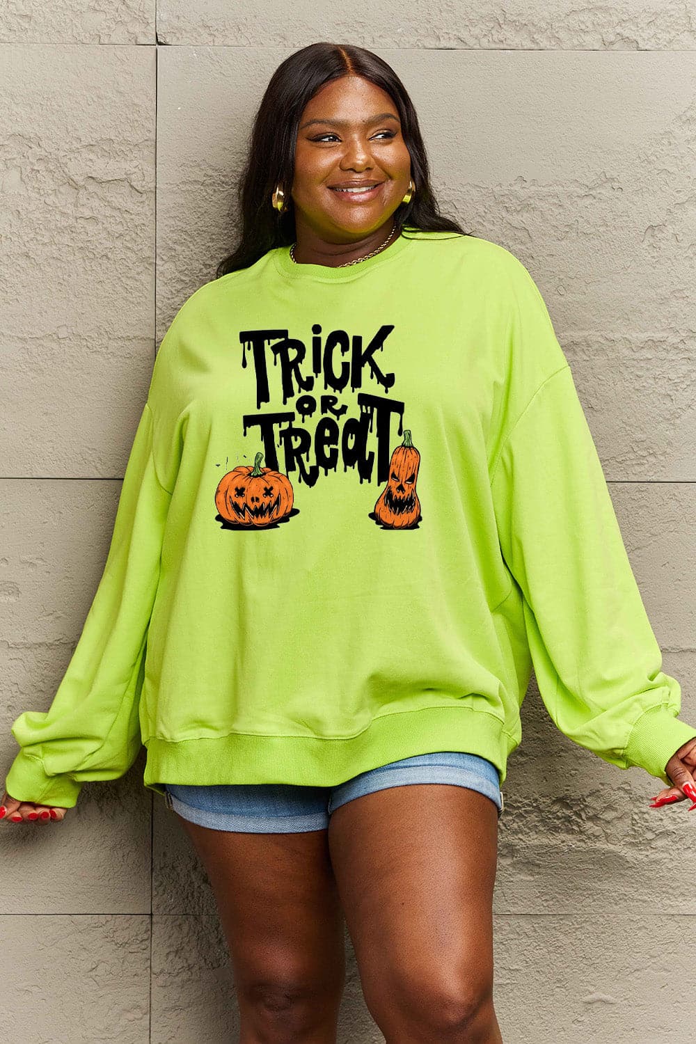 Simply Love Full Size TRICK OR TREAT Graphic Sweatshirt.