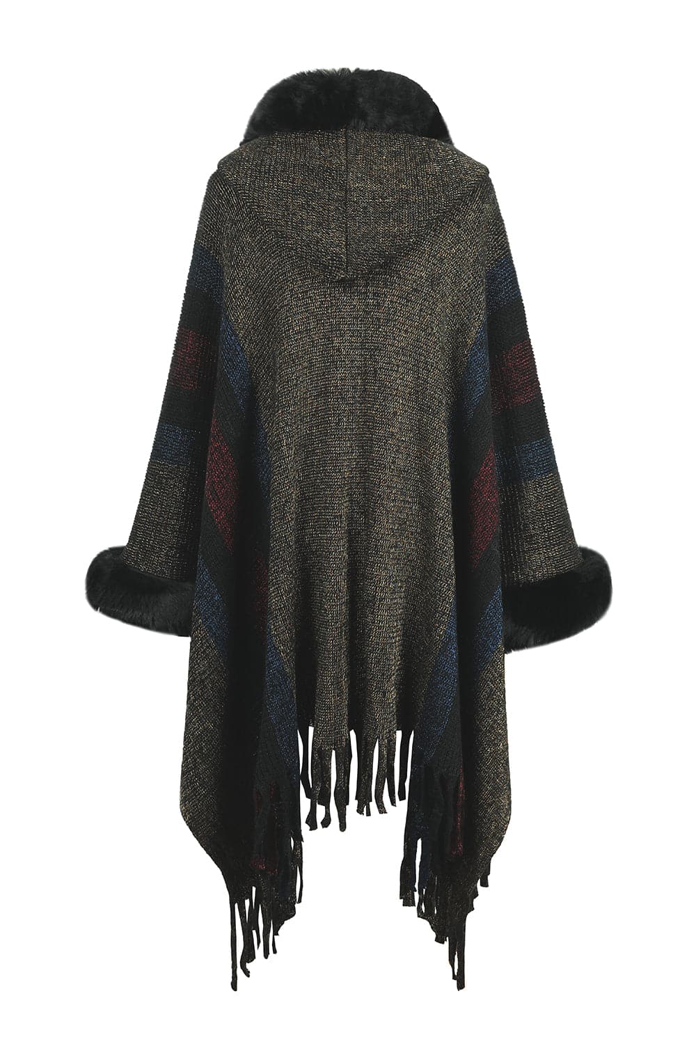 Color Block Fringe Detail Poncho.