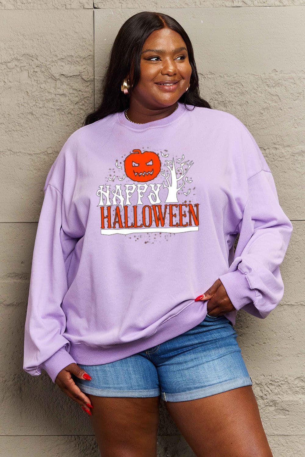 Simply Love Full Size HAPPY HALLOWEEN Graphic Sweatshirt.