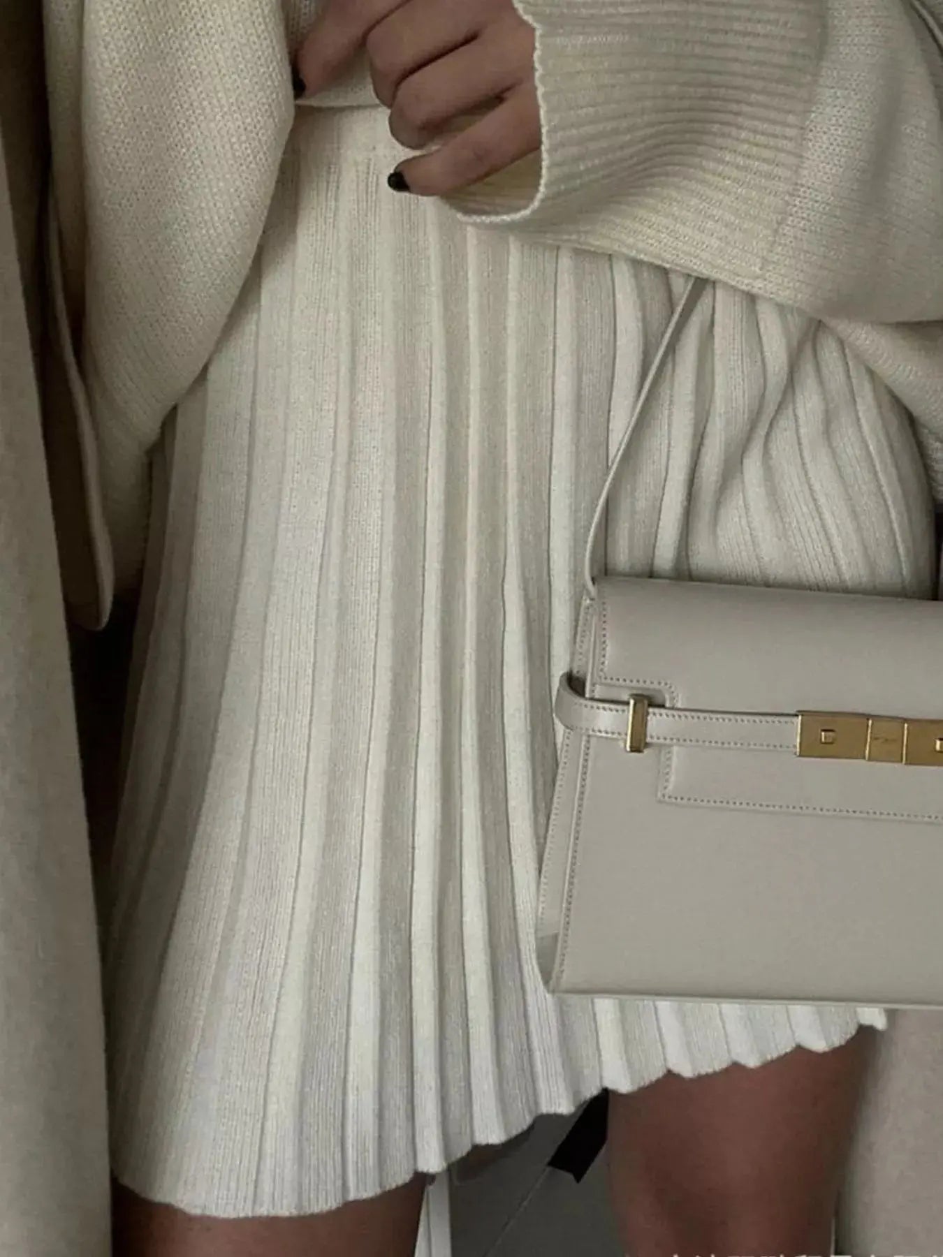 Round Neck Top and Pleated Skirt Sweater Set Simply Love