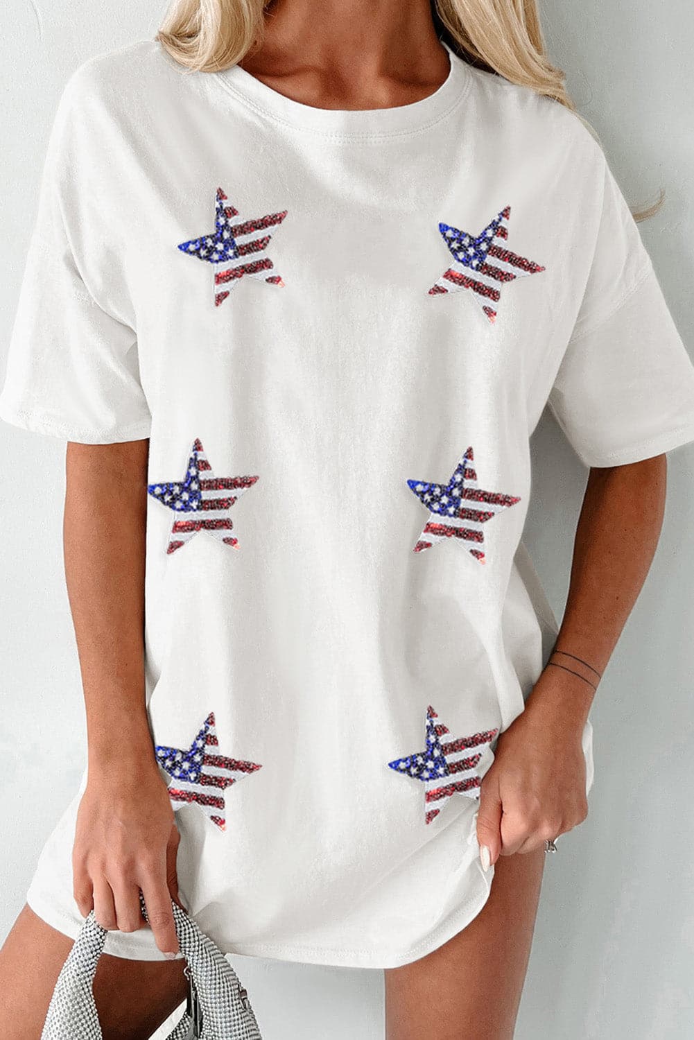 US Flag Star Round Neck Half Sleeve Oversize T-Shirt.