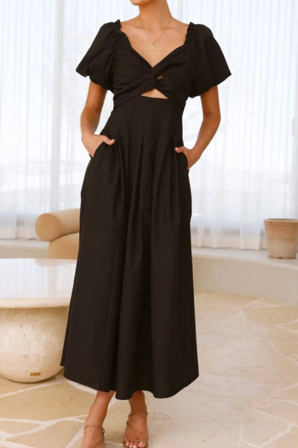 Sweet Serenity Puff Sleeve Midi Dress