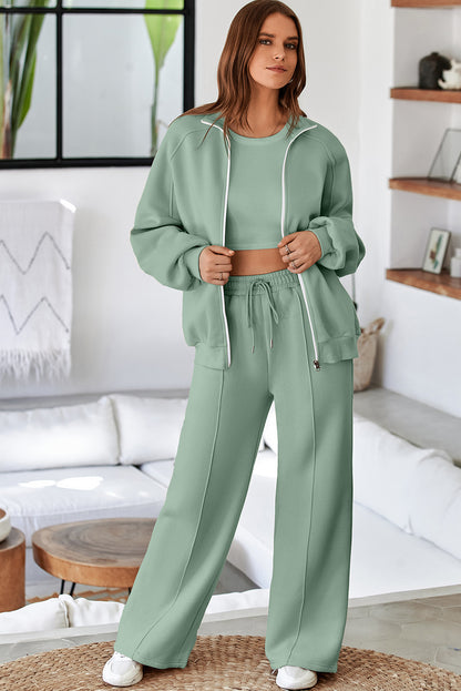 Premium Clearly Aqua Drop Shoulder Zip Up Jacket And Pants 2pcs Set