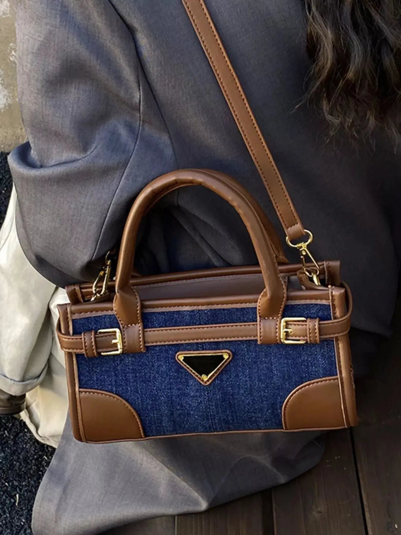 Denim Patchwork Buckle Decor Crossbody Bag Simply Love