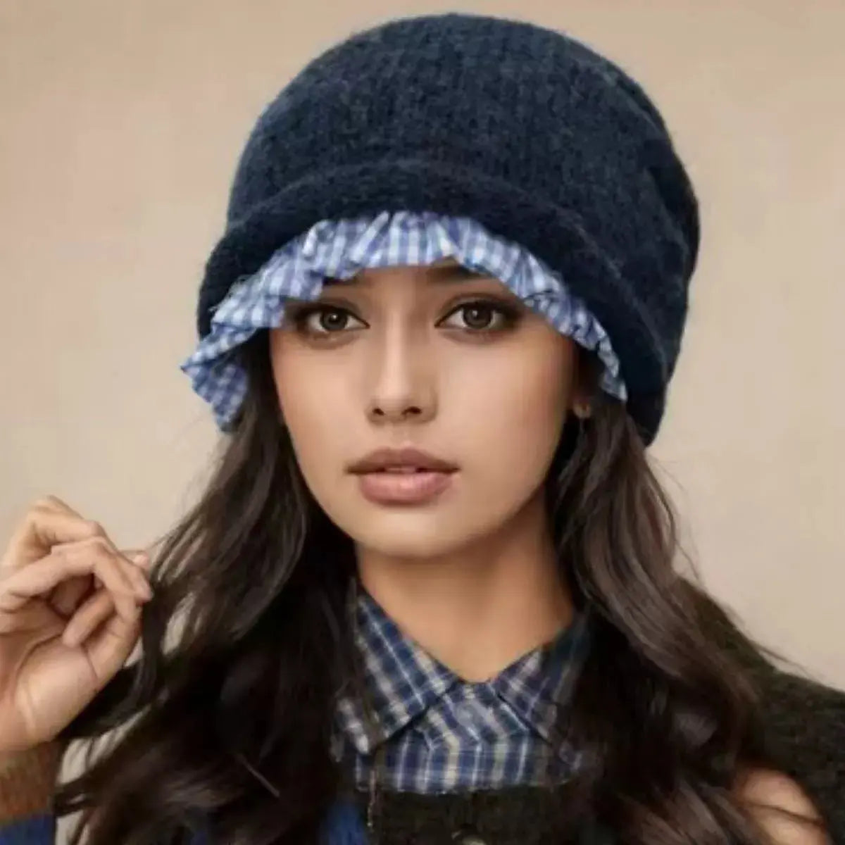 Plaid Trim Knit Hat Simply Love