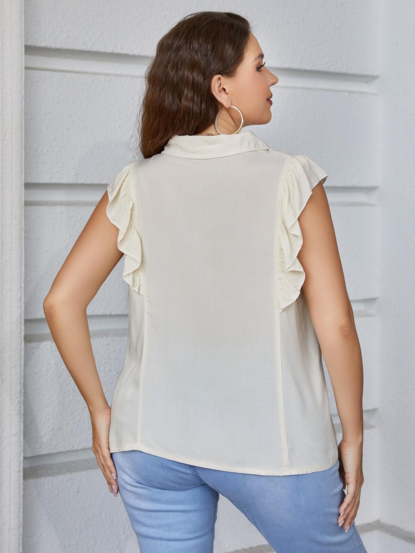 Plus Size Ruffled Cap Sleeve Shirt.