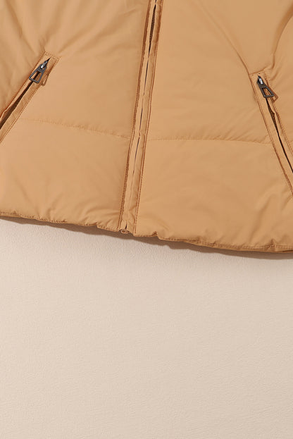 Cozy brown puffer coat with zip pockets