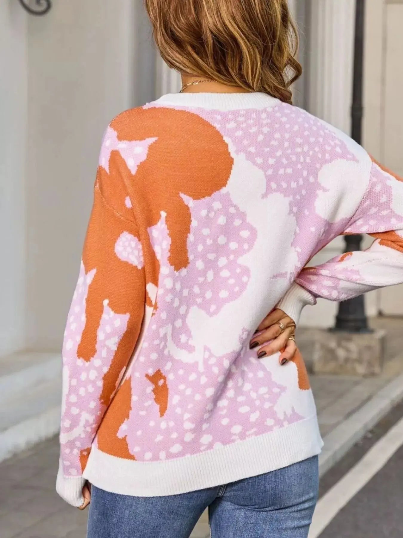 Abstract Pattern Round Neck Sweater Simply Love