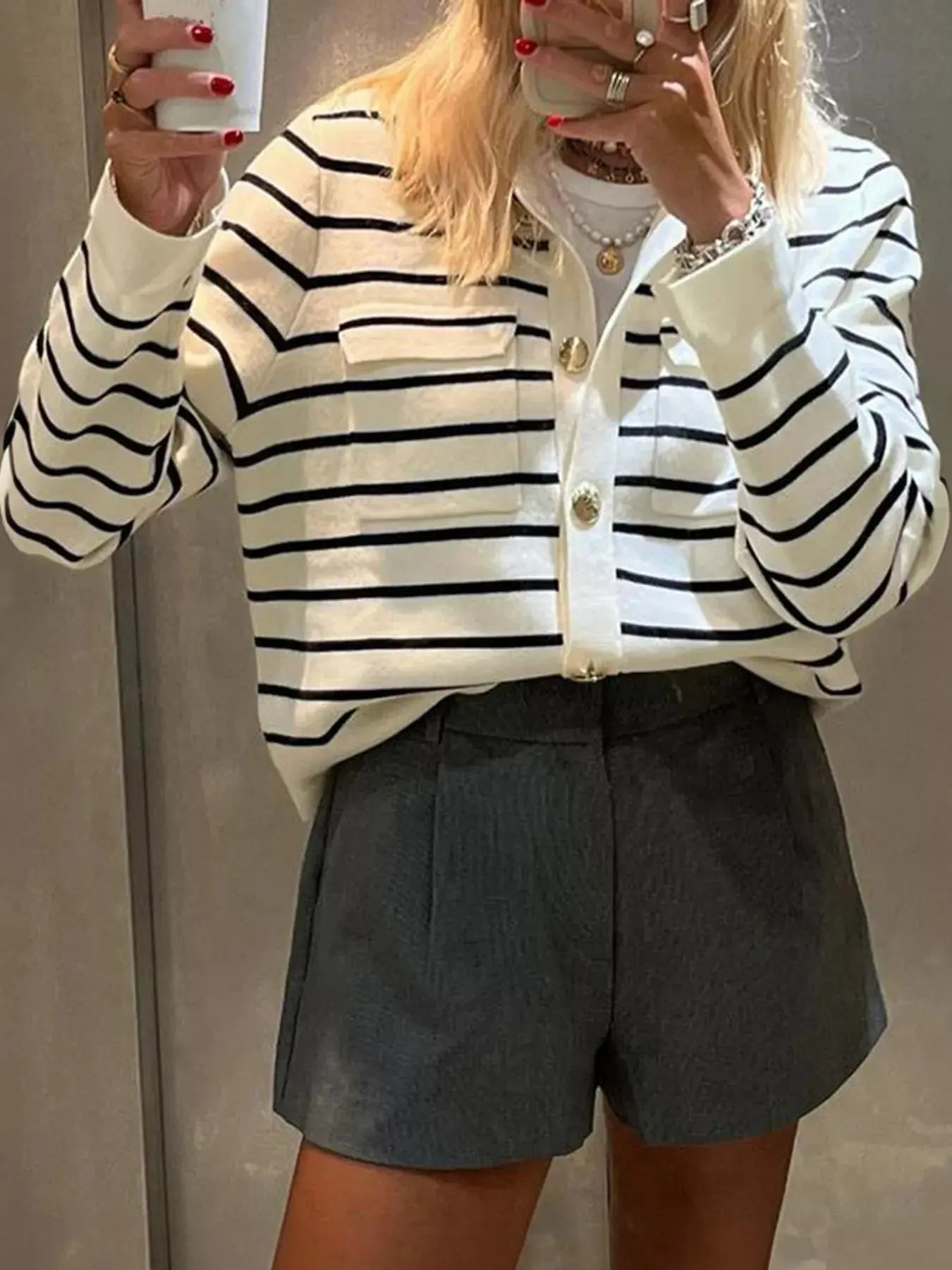 Striped Button-Down Knit Cardigan Simply Love