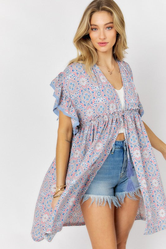 Charming Ruffle Kimono in Print