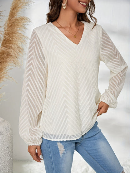 Sleek semi-sheer v-neck blouse