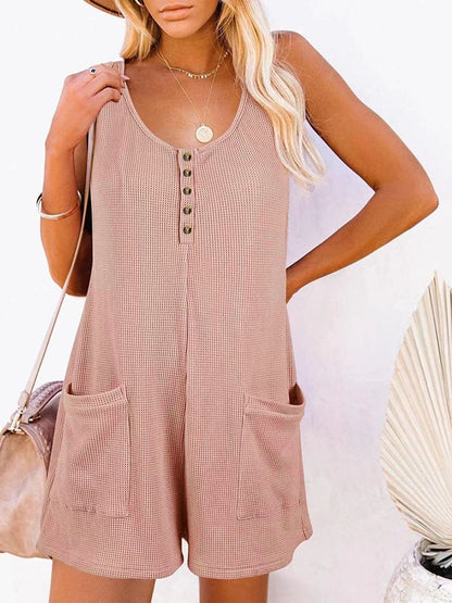 Full Size Pocketed Scoop Neck Sleeveless Romper.