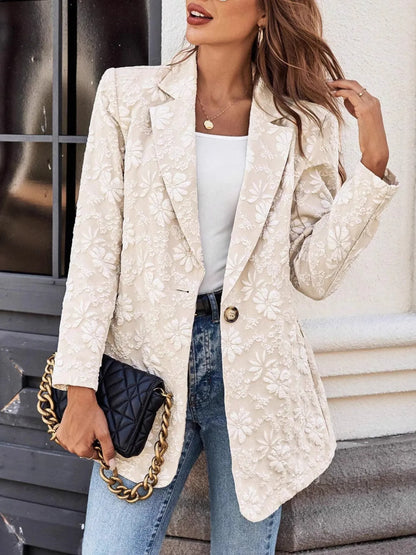 Floral Jacquard One Button Long Sleeve Blazer