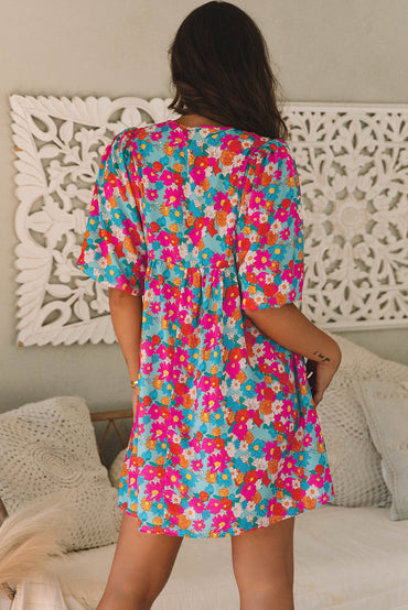 Lena Floral Bubble Sleeve Babydoll Dress for Women - Love Salve 