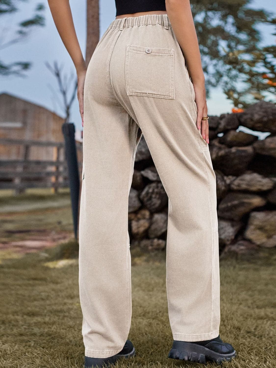 High Waist Cargo Straight Jeans.