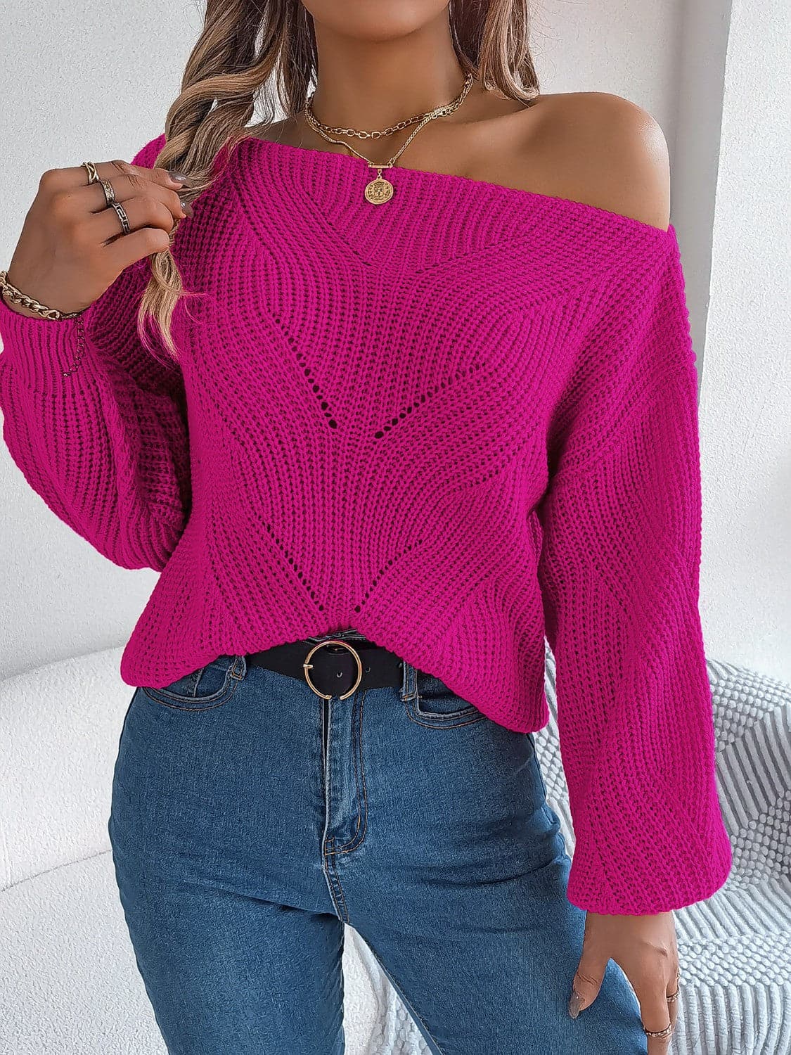 Openwork Long Sleeve Sweater.