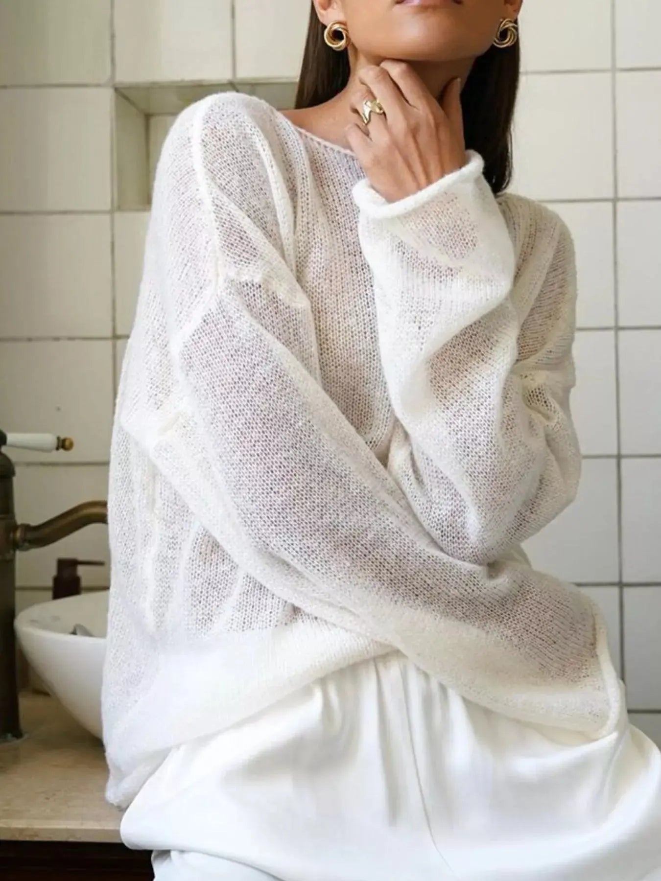 Boat Neck Dropped Shoulder Sweater Simply Love