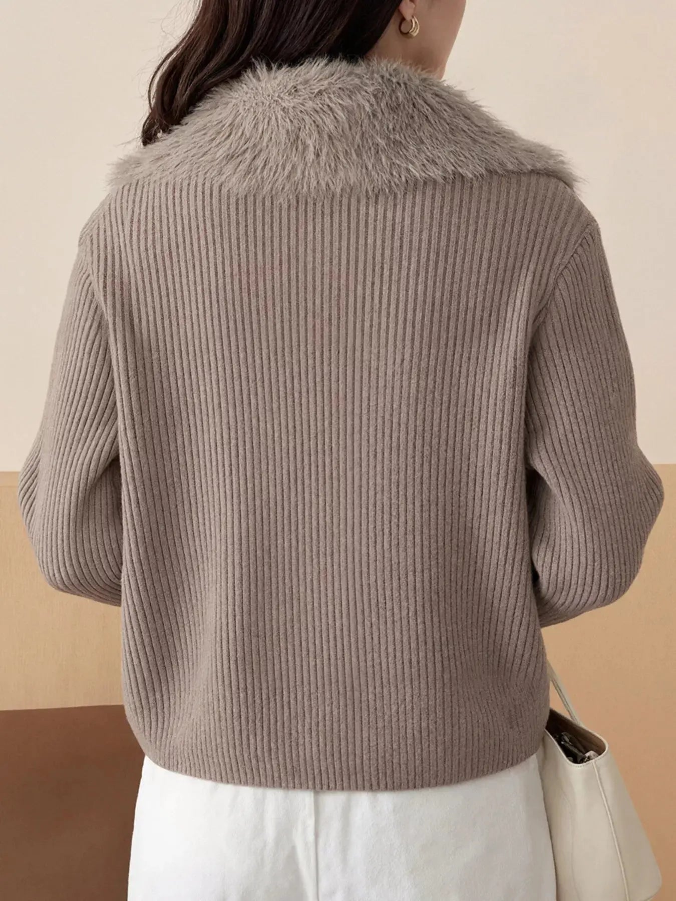 Fluffy Trim Zip-Up Cardigan Simply Love