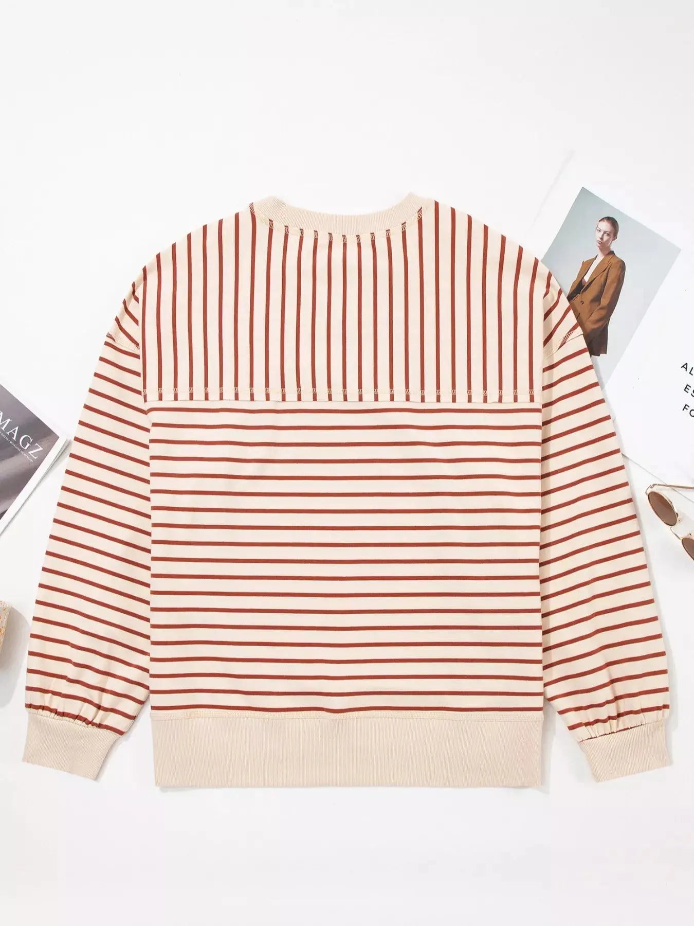 Striped Crew Neck Casual Sweatshirt Simply Love