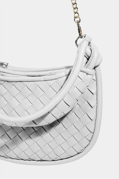 Stylish woven half-moon faux leather handbag