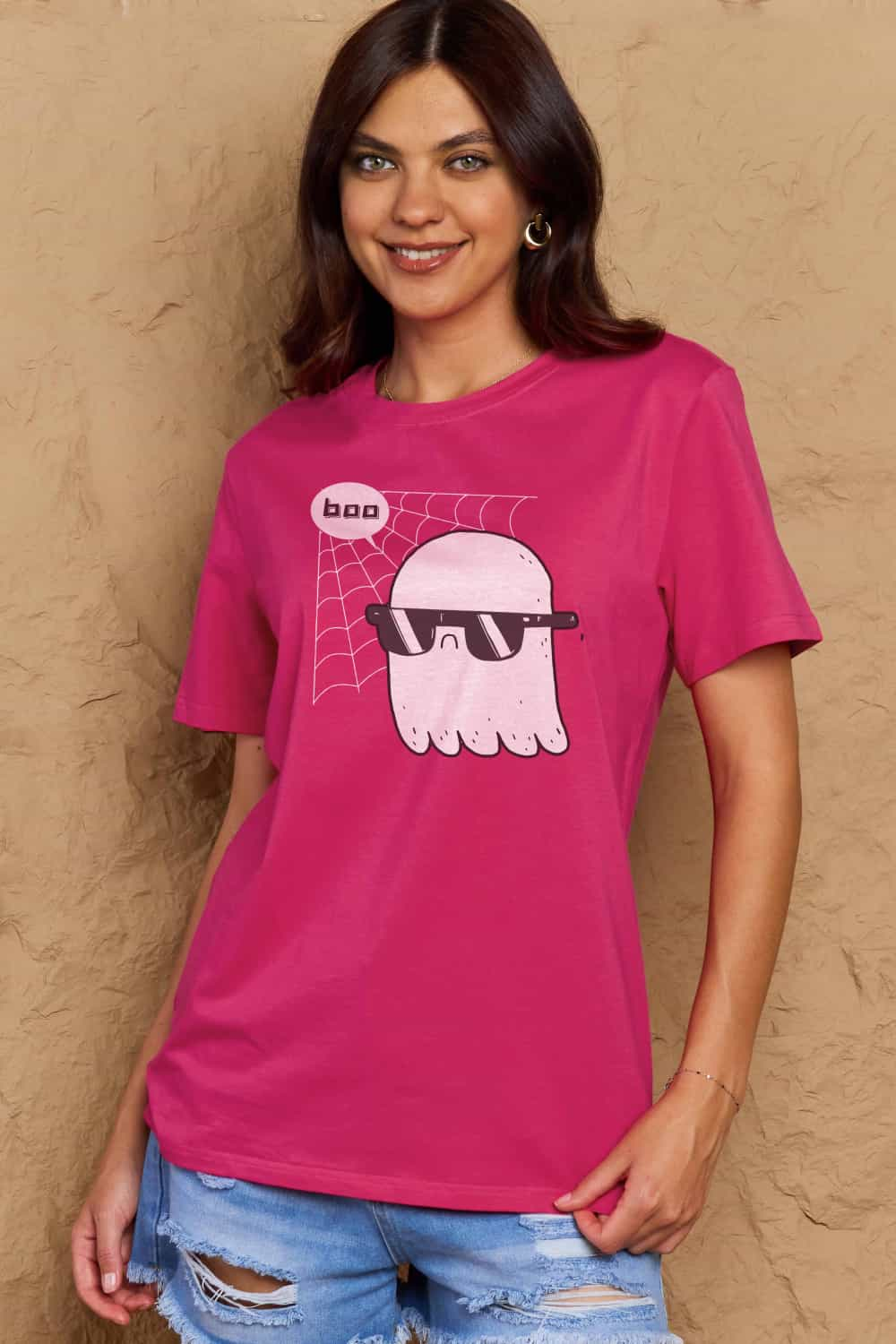 Charming Boo Graphic Cotton Tee for Everyday Wear