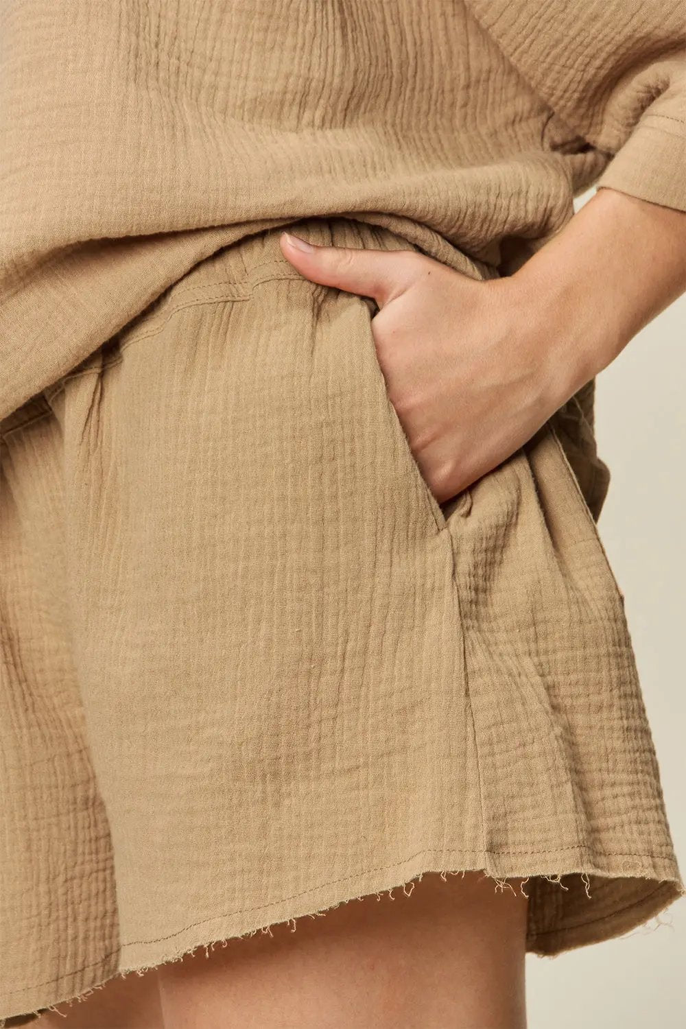 Double Take Texture Half Sleeve T-Shirt and Drawstring Shorts Set - Love Salve