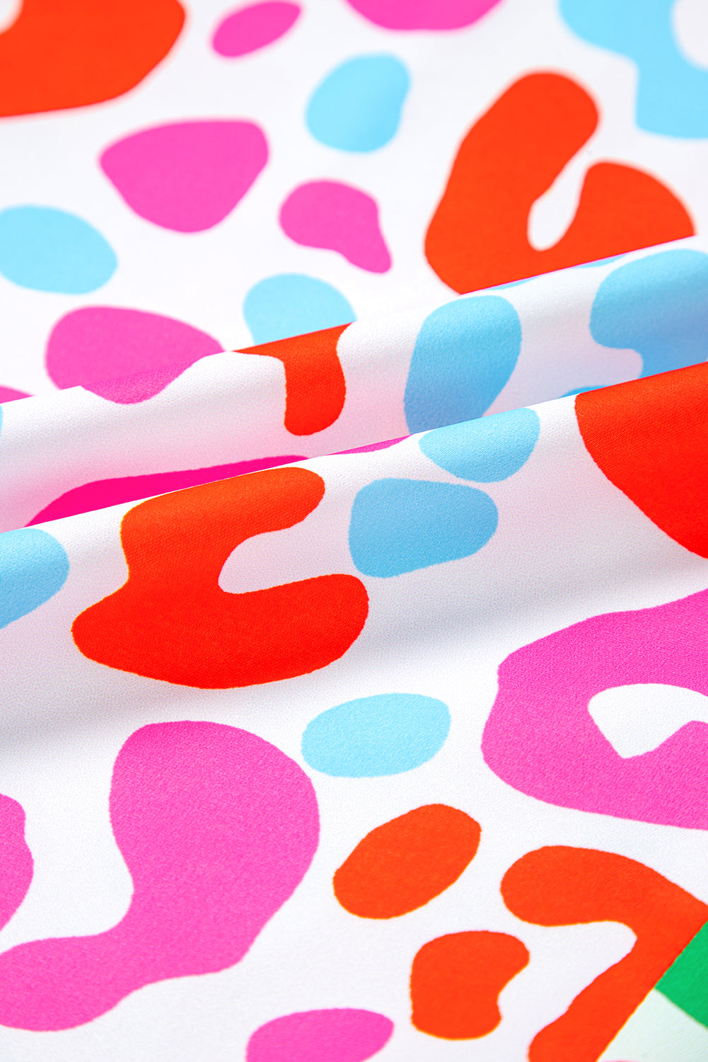 Green Leopard Print Patchwork V Neck Short Sleeve Blouse Divine Design4U