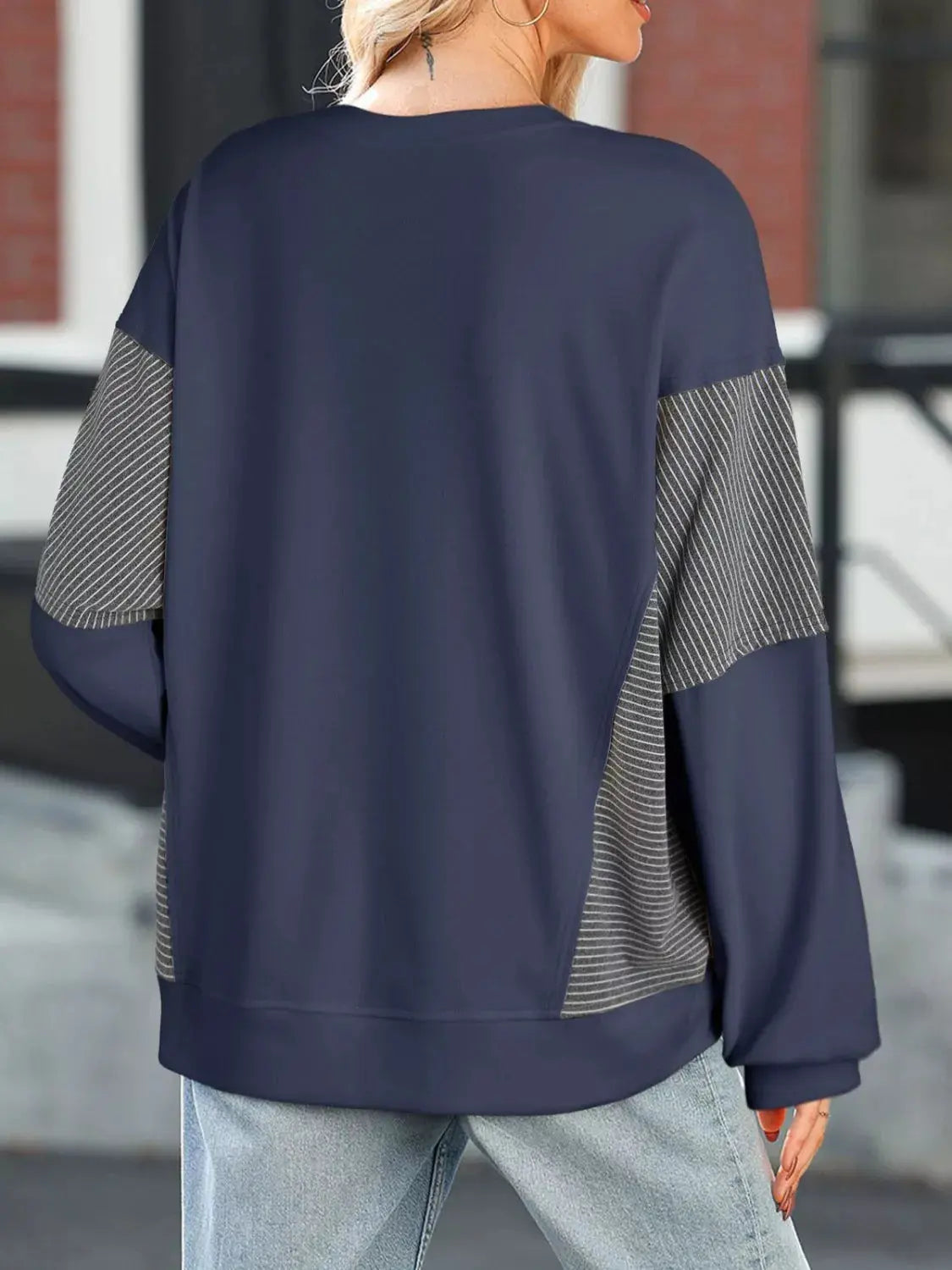 Color Block Striped Sleeve Casual Sweatshirt Simply Love