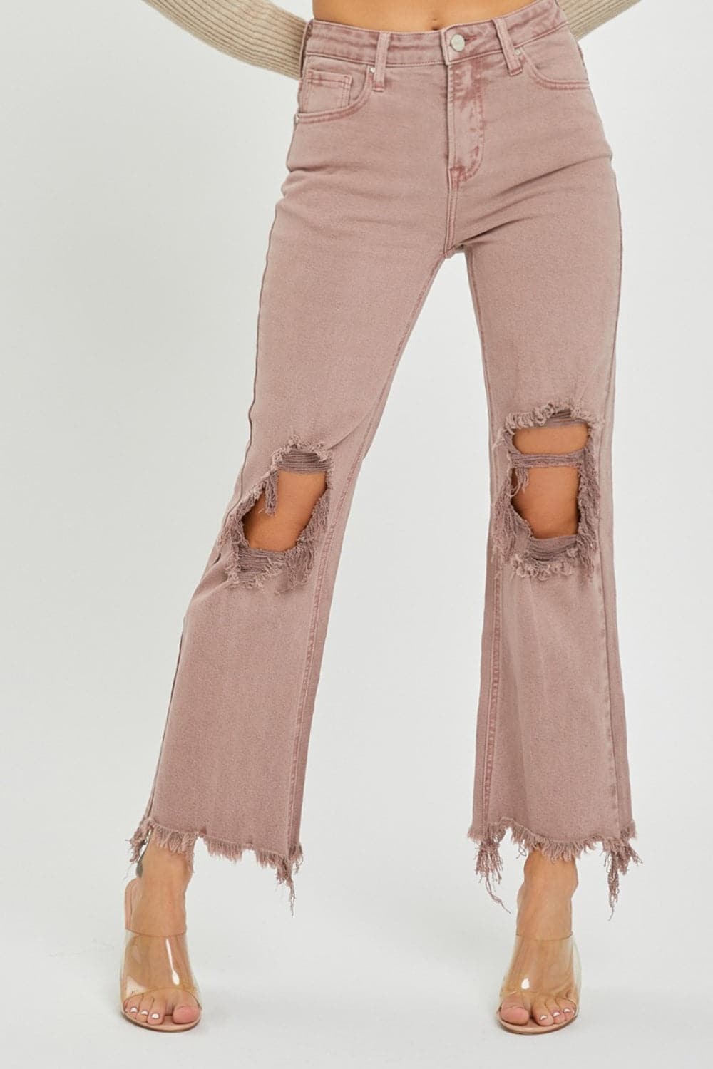 RISEN Distressed Ankle Bootcut Jeans.