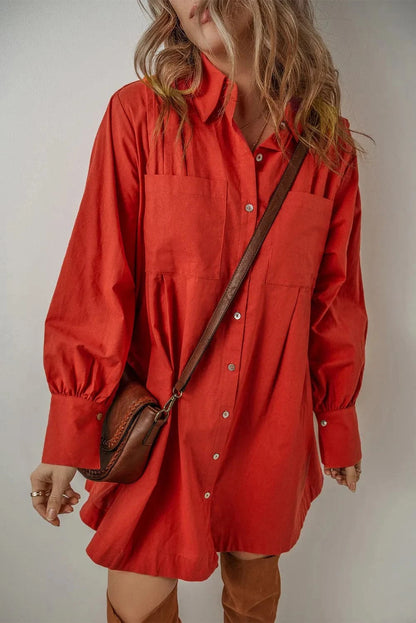 Chic Long Sleeve Shirt Dress with Pockets for Effortless Style