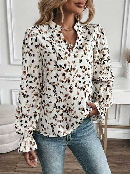 Ruffled Sheer Sleeve Floral Print Blouse