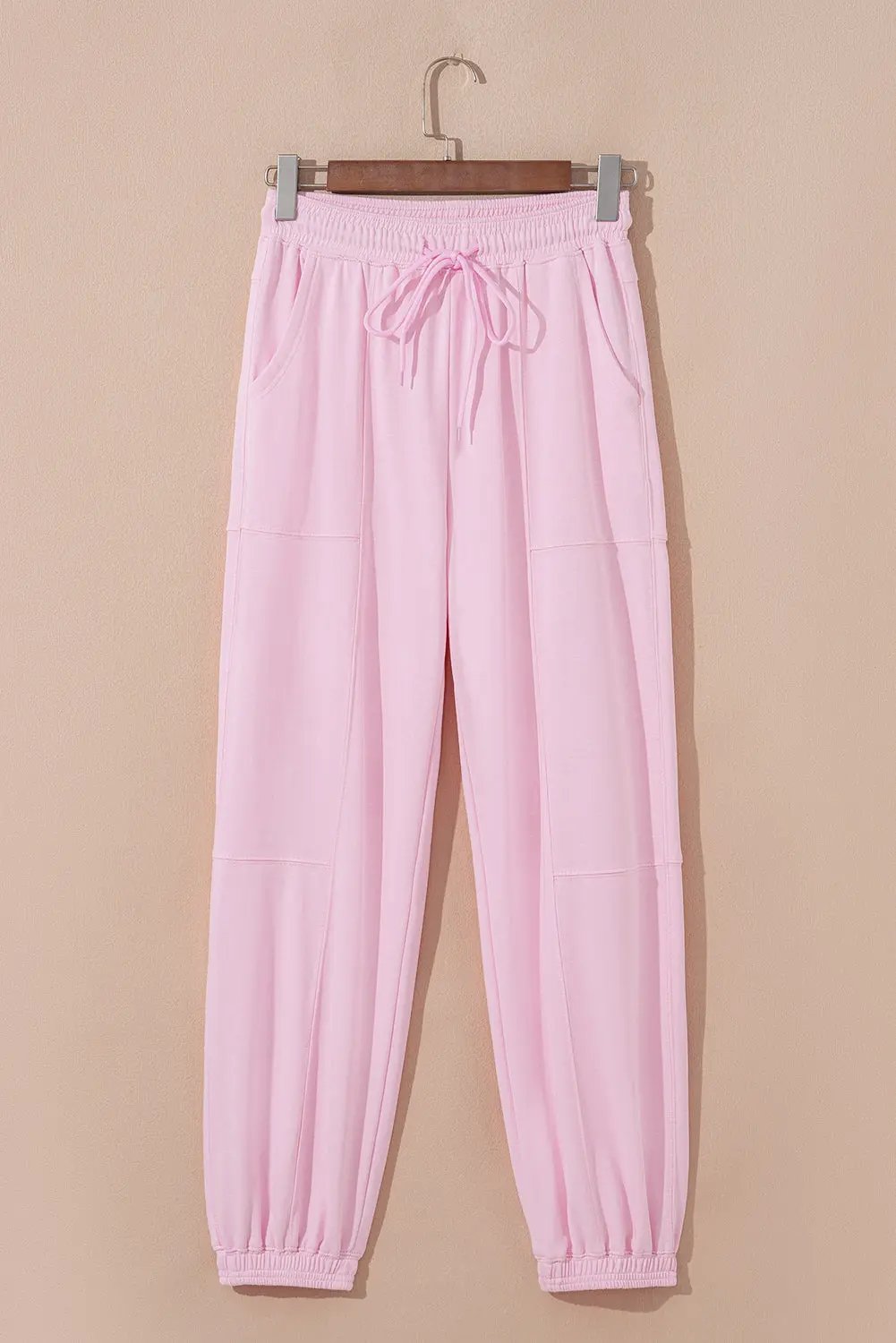 Light Pink Drawstring Waist Patchwork Solid Color Jogger Pants Love Salve