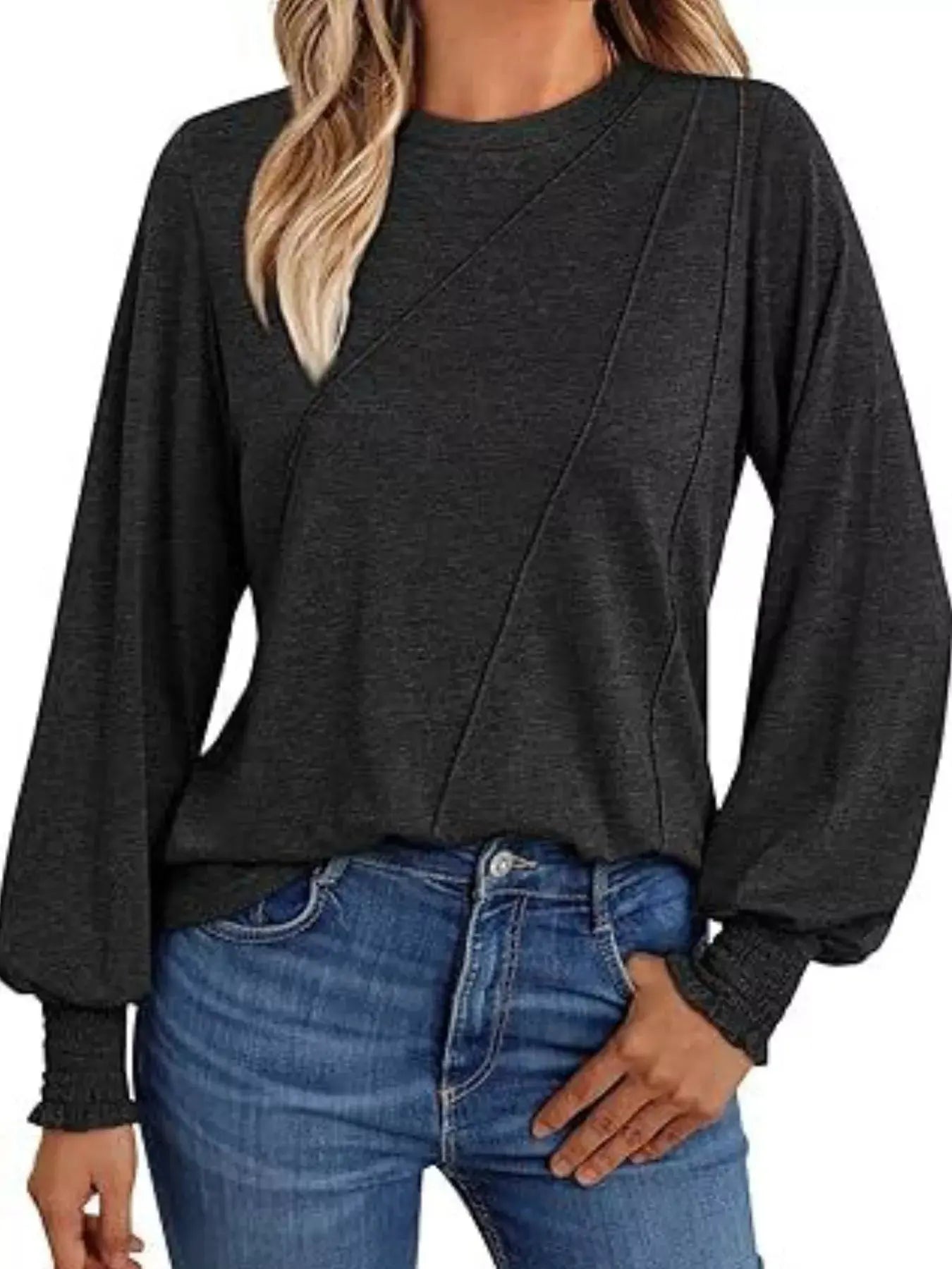 Round Neck Long Sleeve Top Simply Love