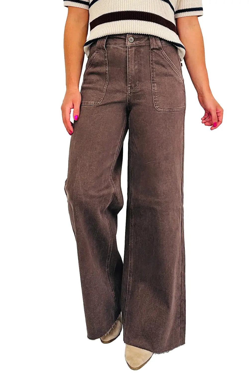 Dark Brown Retro Washed Patch Pocket Loose Jeans for Men Dear-Lover Dropshipping