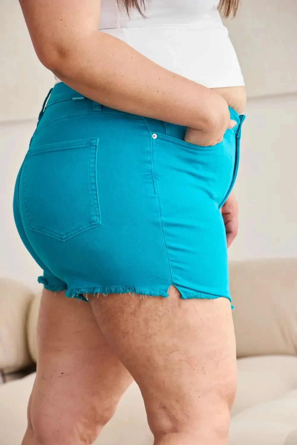 RFM Tummy Control High Waist Raw Hem Denim Shorts Coco’s Tee Boutique