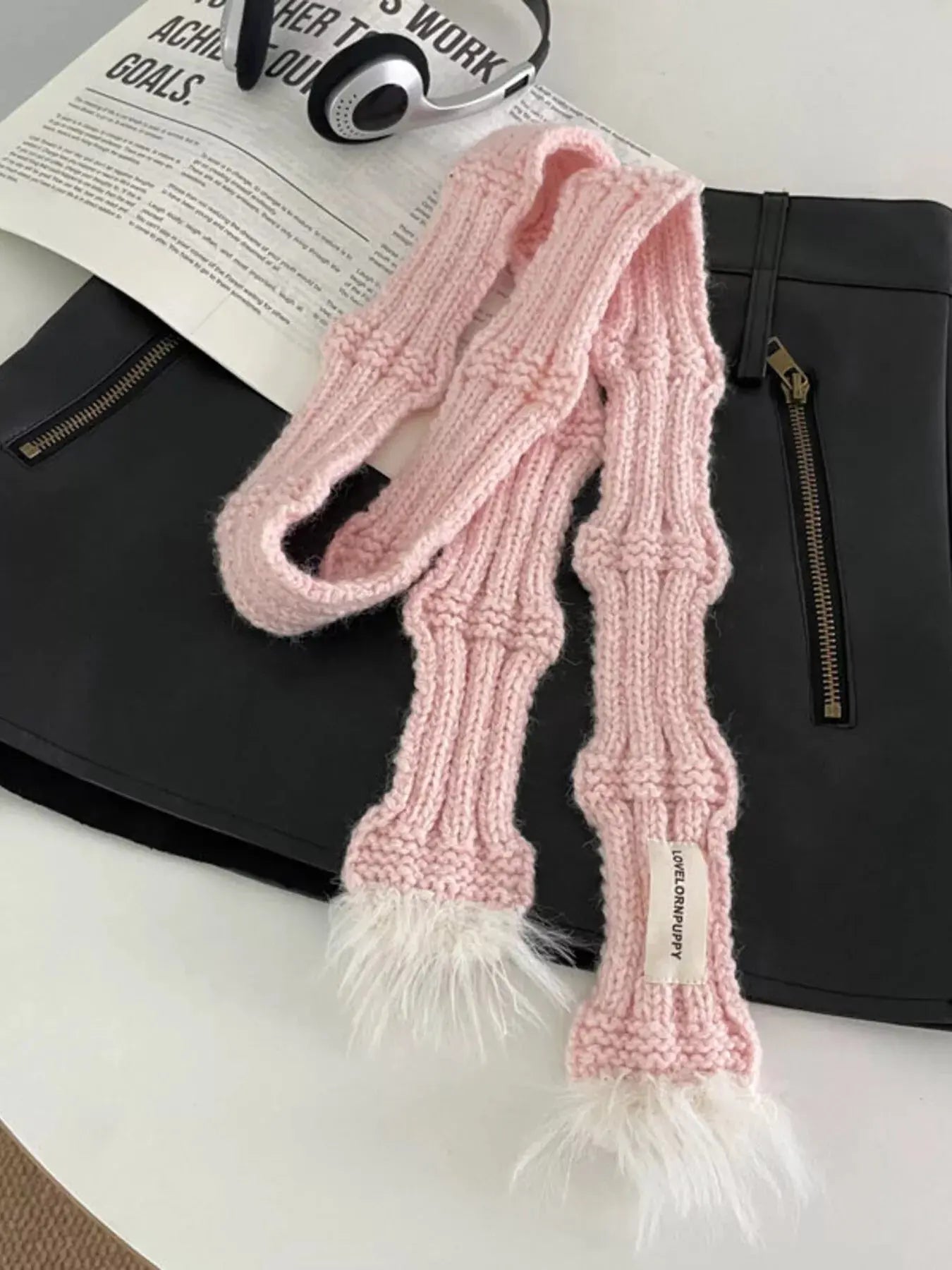 Knitted Plush Trim Scarf Simply Love