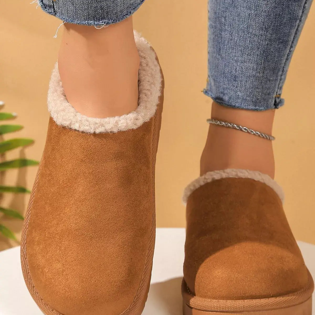 Plush Lined Round Toe Slippers Simply Love