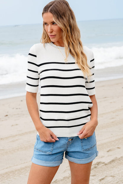 Round Neck Half Sleeve Knit Top.