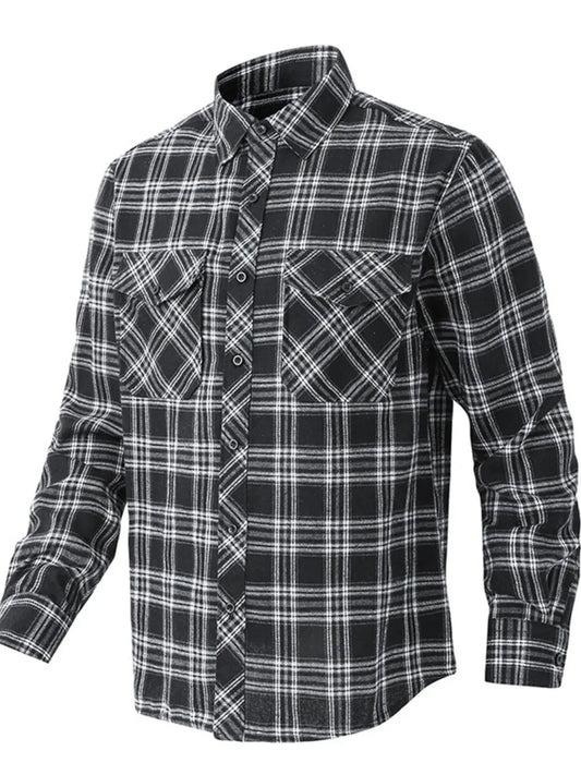 Men's Classic Plaid Button Up Shirt Cotton Blend Long Sleeve With Chest Pockets Simply Love